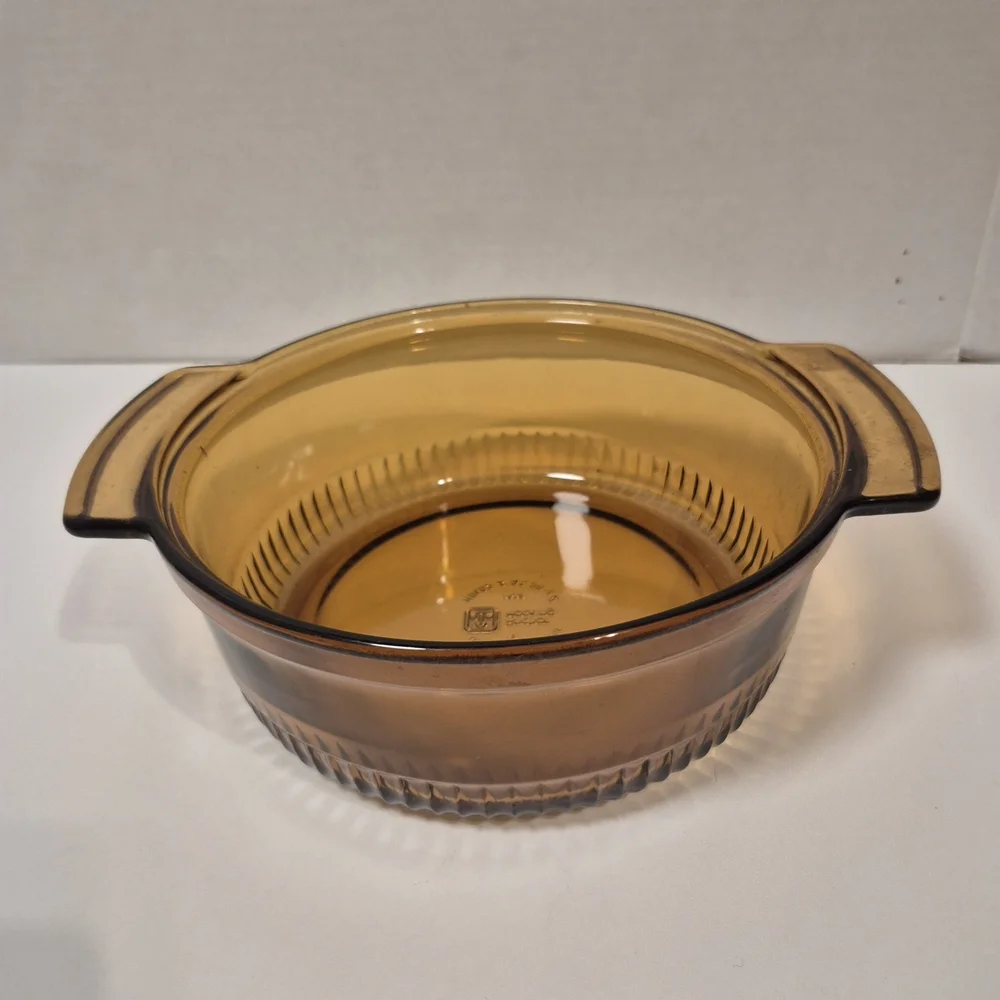 Vintage Anchor Hocking 2 qt Amber Glass Ribbed Casserole Dish 1438‎ Without Lid
